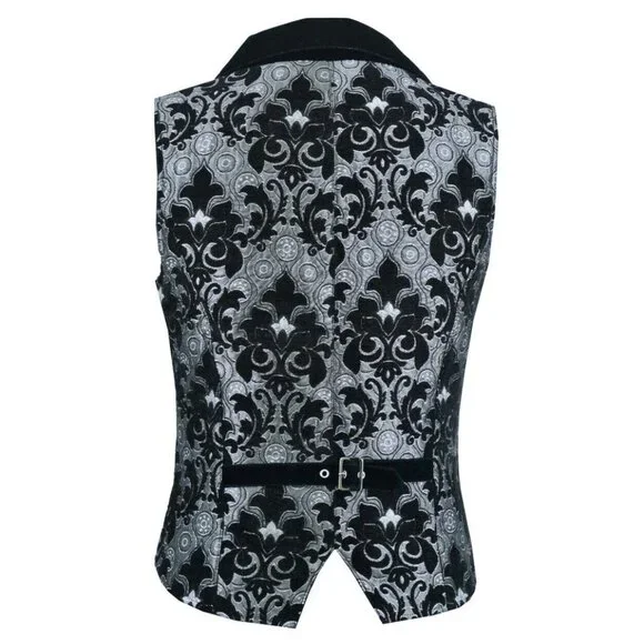 Victorian Gentleman's Aristocrat Vest Black Silver Tapestry Stylish Casual Vest - Picture 4 of 5